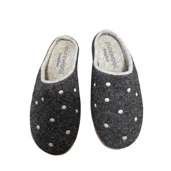 Pure wool Comfort Women's Gray Polka Dot Wool Slippers Rubber Soles Size 6 - Picture 1 of 10